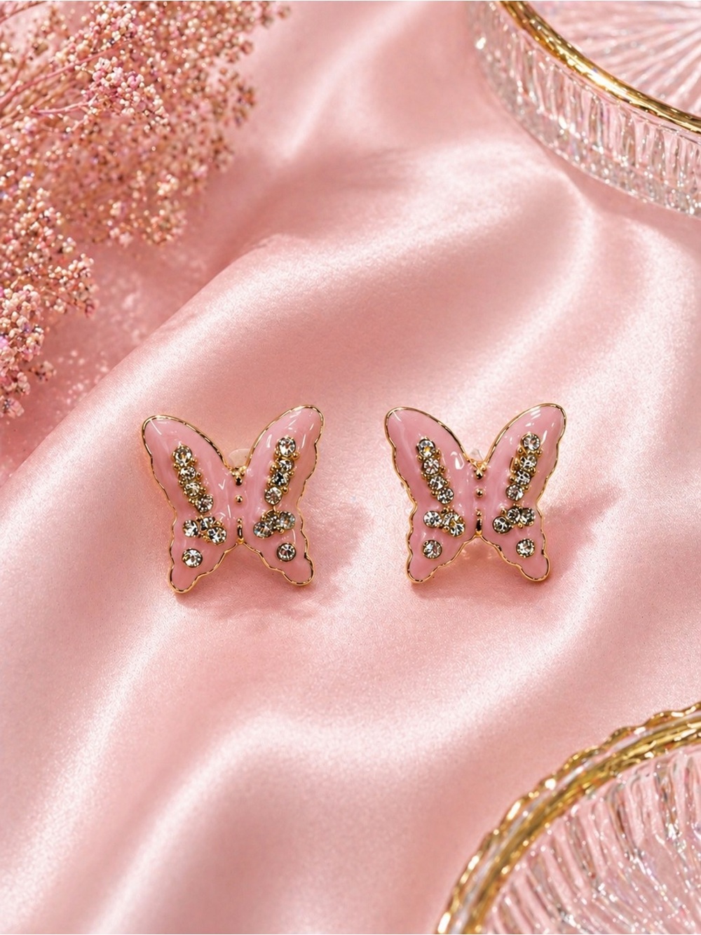 ❤️ SPECIAL CLEARANCE Pink Butterfly Crystal Stud Earrings